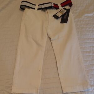 White Pants with Striped Belt
